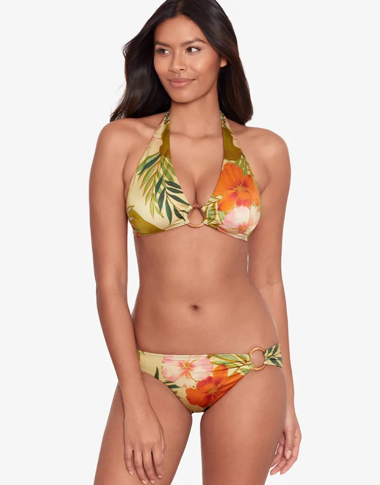 Island Tropical Rattan Ring Halter Bikini Top - Print
