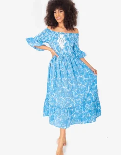 Jessica Off the Shoulder Dress - Mid Blue