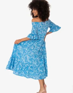 Jessica Off the Shoulder Dress - Mid Blue