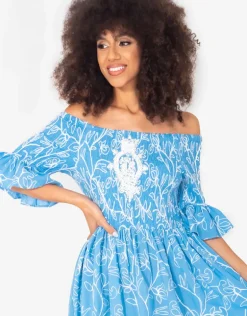 Jessica Off the Shoulder Dress - Mid Blue