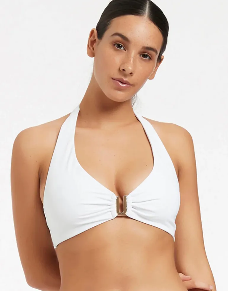 Jetset D DD U Trim Halter Bikini Top - White