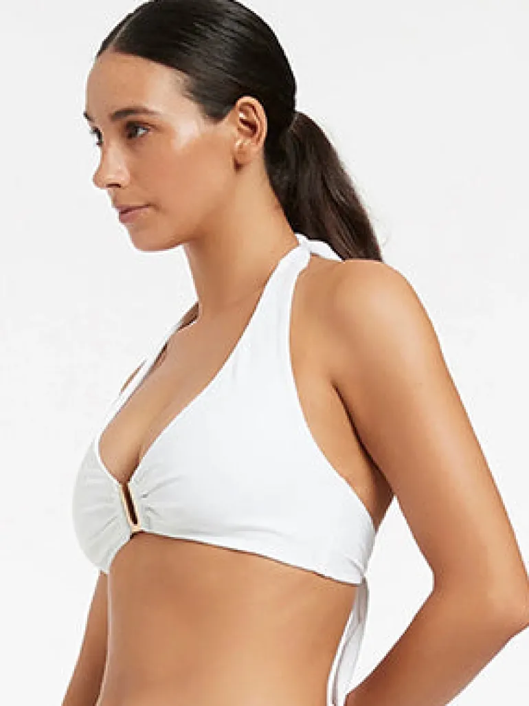 Jetset D DD U Trim Halter Bikini Top - White