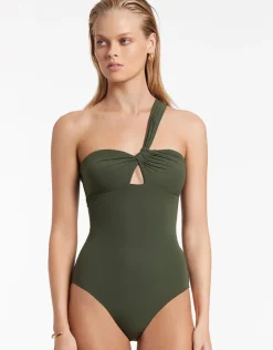 Jetset Gathered One Shoulder Swimsuit - Olive