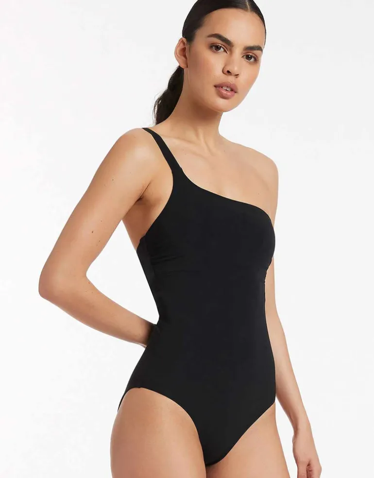 Jetset One Shoulder Swimsuit - Black