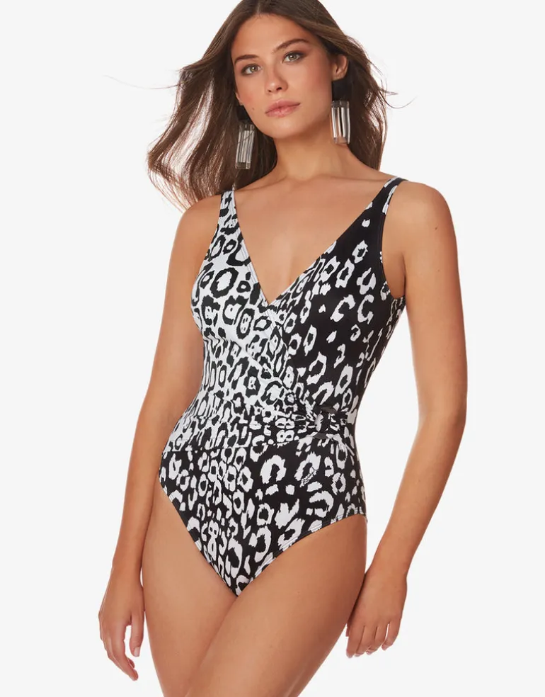 Kalina Wrap Swimsuit - Black and White