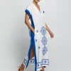 Lefkada Midi Kaftan Tunic - White and Blue
