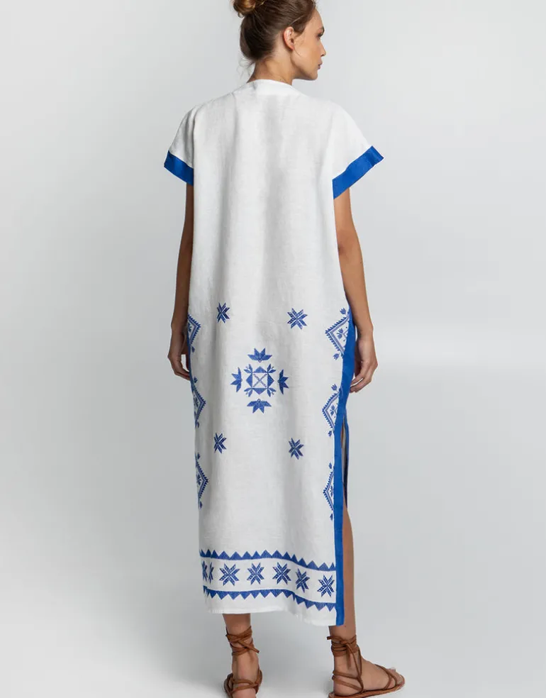 Lefkada Midi Kaftan Tunic - White and Blue