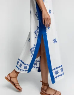 Lefkada Midi Kaftan Tunic - White and Blue