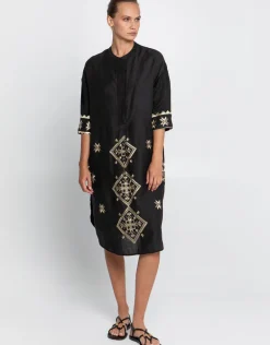 Lefkada Midi Shirt Dress - Black and Gold