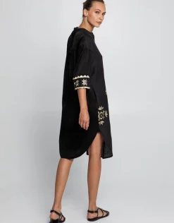 Lefkada Midi Shirt Dress - Black and Gold