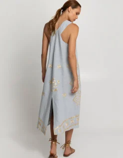 Lefkada Sleeveless Midi Dress - Light Grey and Gold