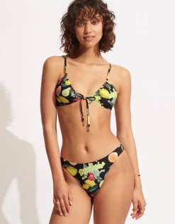 Lemoncello Drawstring Bralette Bikini Top - Black