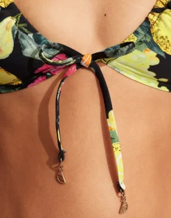 Lemoncello Drawstring Bralette Bikini Top - Black