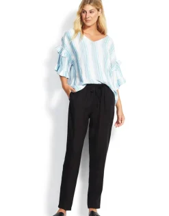 Linen Drawcord Trousers - Black