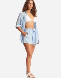 Linen Paper Bag Short - Powder Blue