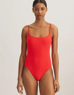 Logo Jacquard Kennedy Swimsuit - Bright Hibiscus