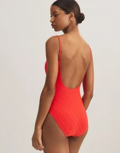 Logo Jacquard Kennedy Swimsuit - Bright Hibiscus