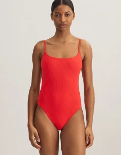 Logo Jacquard Kennedy Swimsuit - Bright Hibiscus
