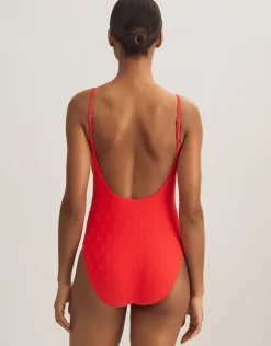 Logo Jacquard Kennedy Swimsuit - Bright Hibiscus