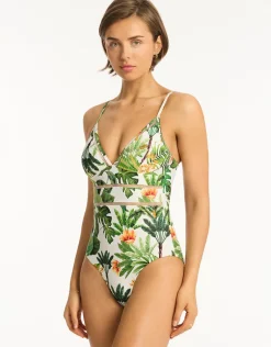 Lotus Spliced Tri Swimsuit - White