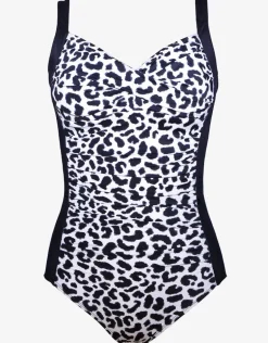 Lucille Longer Length Swimsuit - Black and Leopard