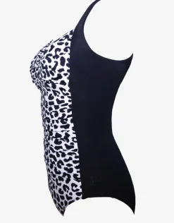 Lucille Longer Length Swimsuit - Black and Leopard