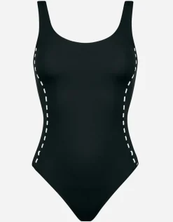 Marine Mindset Round Neck Swimsuit - Black and White