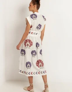 Mini Peacocks Wrap Midi Dress - White and Purple