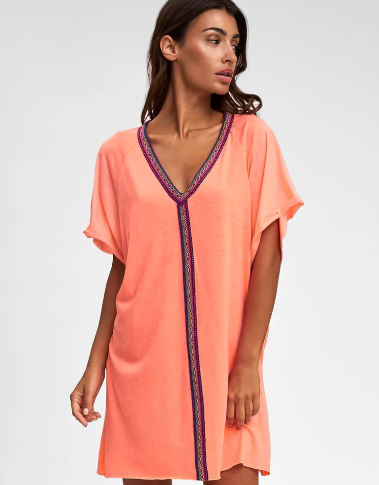 Mini Pima Abaya Dress - Coral