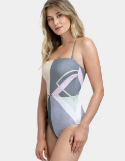 Modern Art Bandeau Swimsuit - Multi Grey
