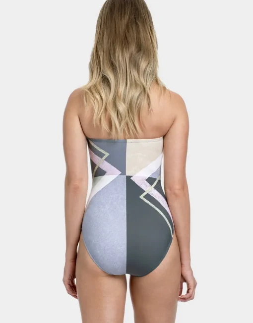 Modern Art Bandeau Swimsuit - Multi Grey