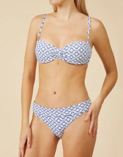 Mykonos Fold Over Bikini Pant - Blue and White