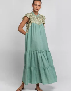 New Triangle Maxi Dress - Sea Green and Gold