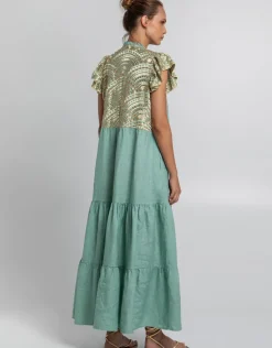 New Triangle Maxi Dress - Sea Green and Gold