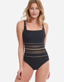 Onyx Square Neck Tank Swimsuit - Black and Gold