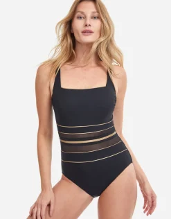 Onyx Square Neck Tank Swimsuit - Black and Gold