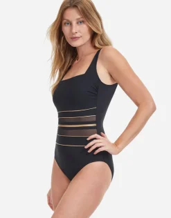 Onyx Square Neck Tank Swimsuit - Black and Gold