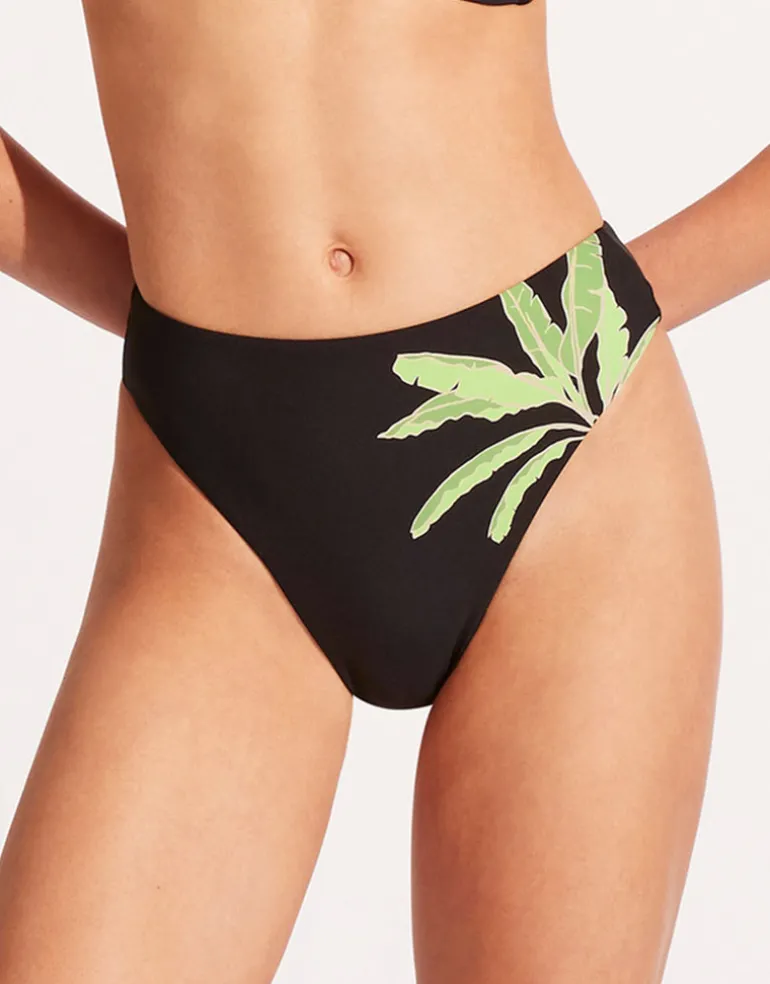 Palm Paradise High Rise Bikini Pant - Black