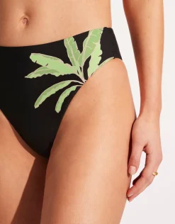 Palm Paradise High Rise Bikini Pant - Black