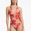 Palme Plunge Swimsuit - Cherry