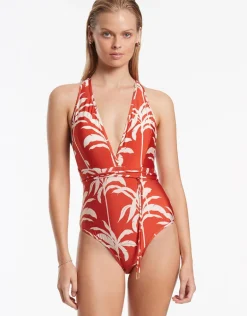 Palme Plunge Swimsuit - Cherry