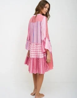 Patchwork Mini Boho Dress - Pink