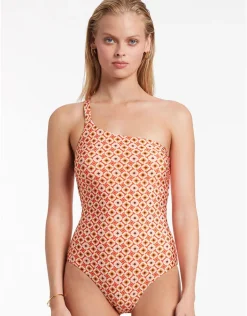 Playa One Shoulder Swimsuit - Fiamma Red