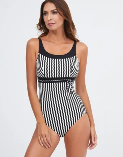Portofino High Neck Swimsuit - Black and White
