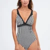 Portofino V Neck Swimsuit - Black and White