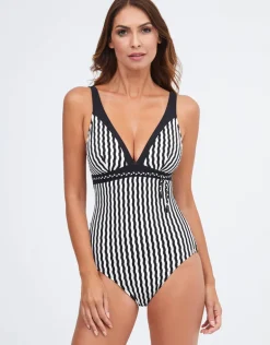 Portofino V Neck Swimsuit - Black and White