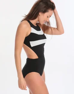 Profile Formula One Sports High Neck One Piece - Black White