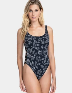 Profile Pepita Lace Up Side Swimsuit - Black/White