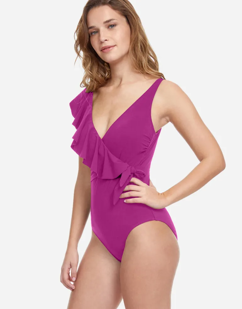 Profile Tutti Frutti Ruffle Surplice Swimsuit - Warm Violet