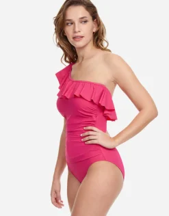 Profile Tutti Frutti Ruffle One Shoulder Swimsuit - Rose